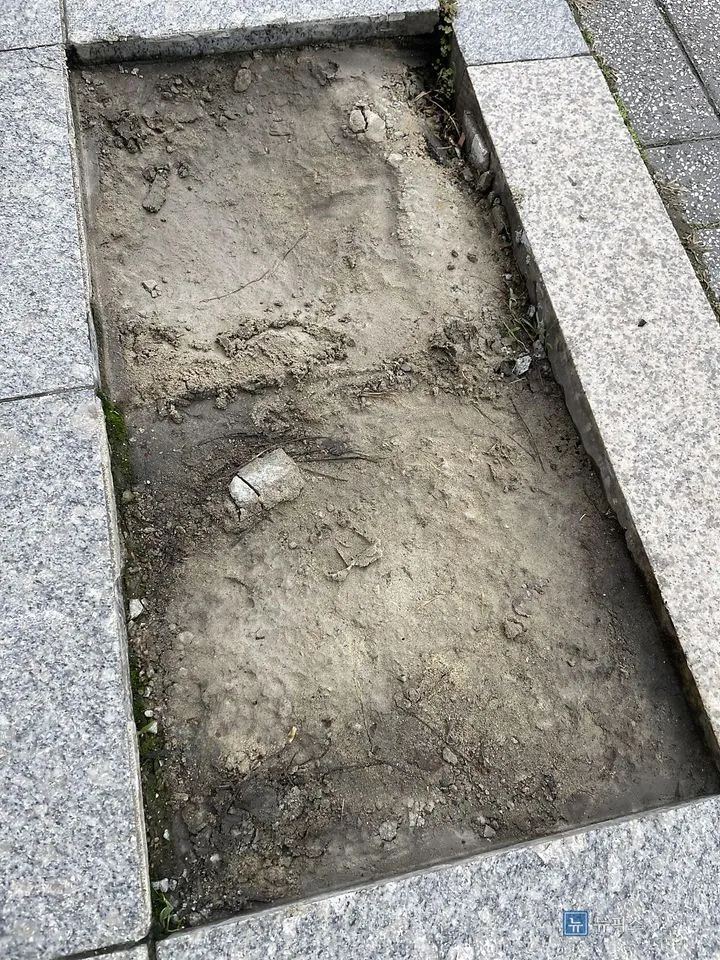 석재를 걷어낸 자리에 드러난 울퉁불퉁한 기초 바닥